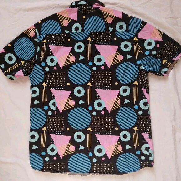 Massive Shirt Short Sleeve Button Up Colorful Geometric Retro Mens Medium - Picture 7 of 11